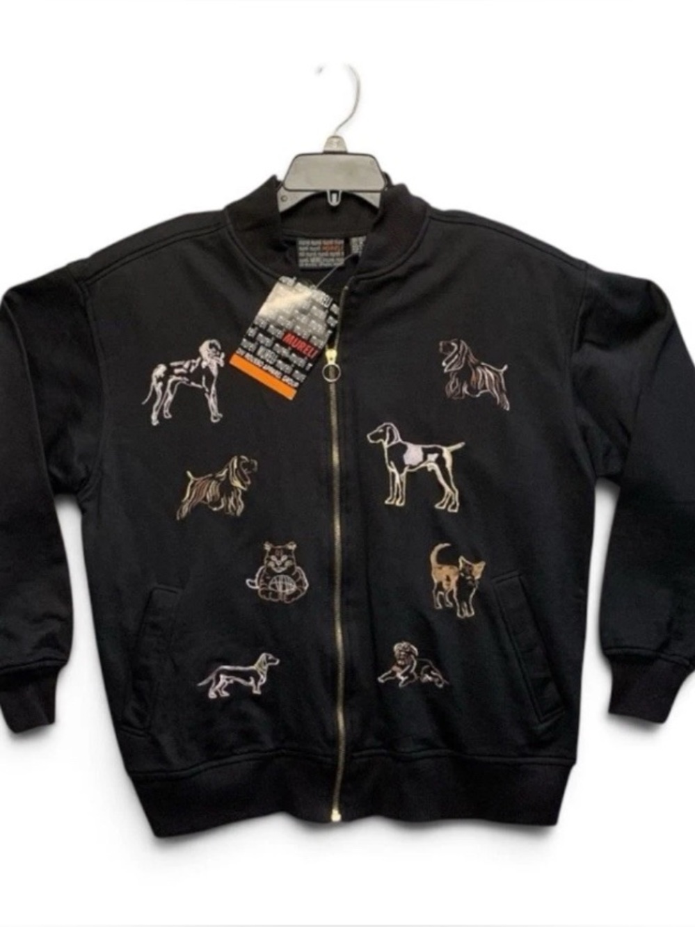 Mureli Womens M Zip Fleece Track Jogger  Set Dogs Embroidered Y2K Shoulder Pads
